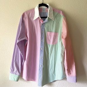 BB The original polo shirt slim fit lg slvs button up rainbow stripes men’s Sz L